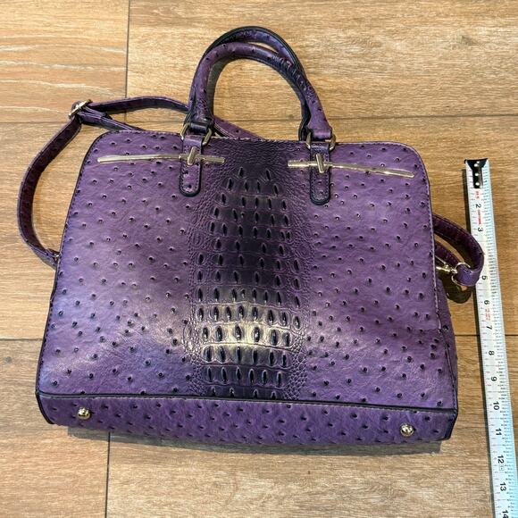 Dasein Embossed Faux Ostrich Textured Purple Leather Satchel Handbag Large - Picture 9 of 10